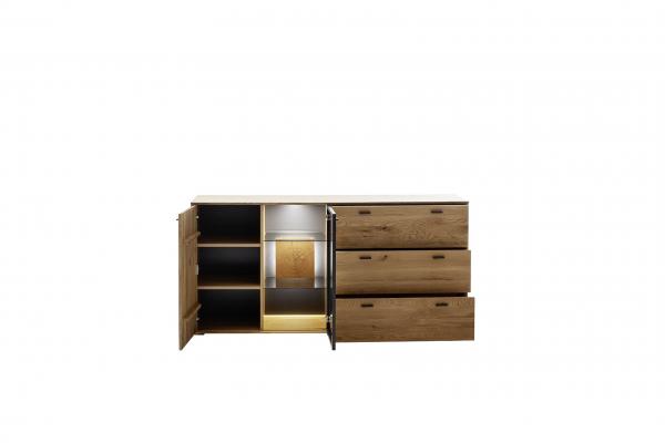 Sideboard ASSINI T01  1 Tür/1 Glastür/ 3 Schubkasten Balkeneiche/Wildeiche geölt / Anthrazit